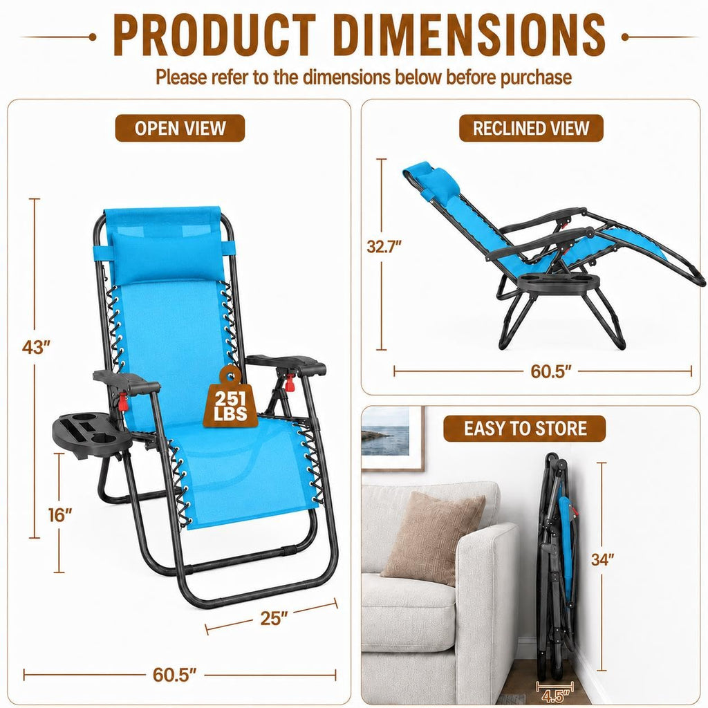 Light Blue Set of 2 Adjustable Zero Gravity Recliners Y12071