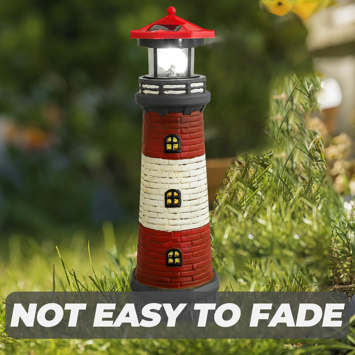 Solar Lighthouse Statue with LED Light 14.76 Inch Red I258852