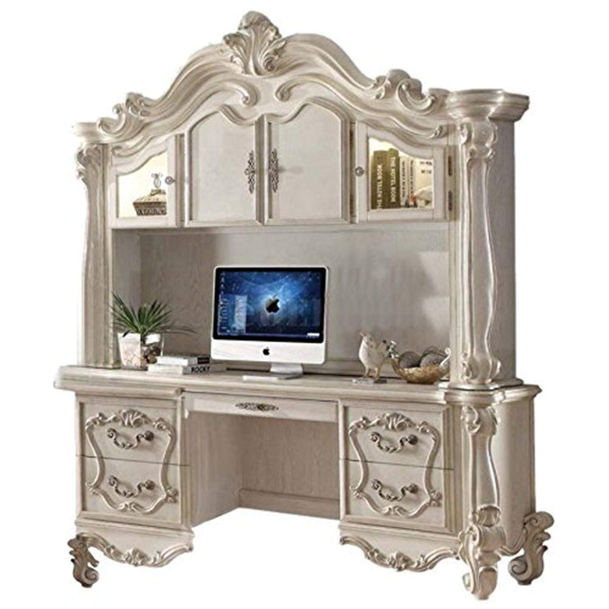 Bone White Desk with Hutch N1574