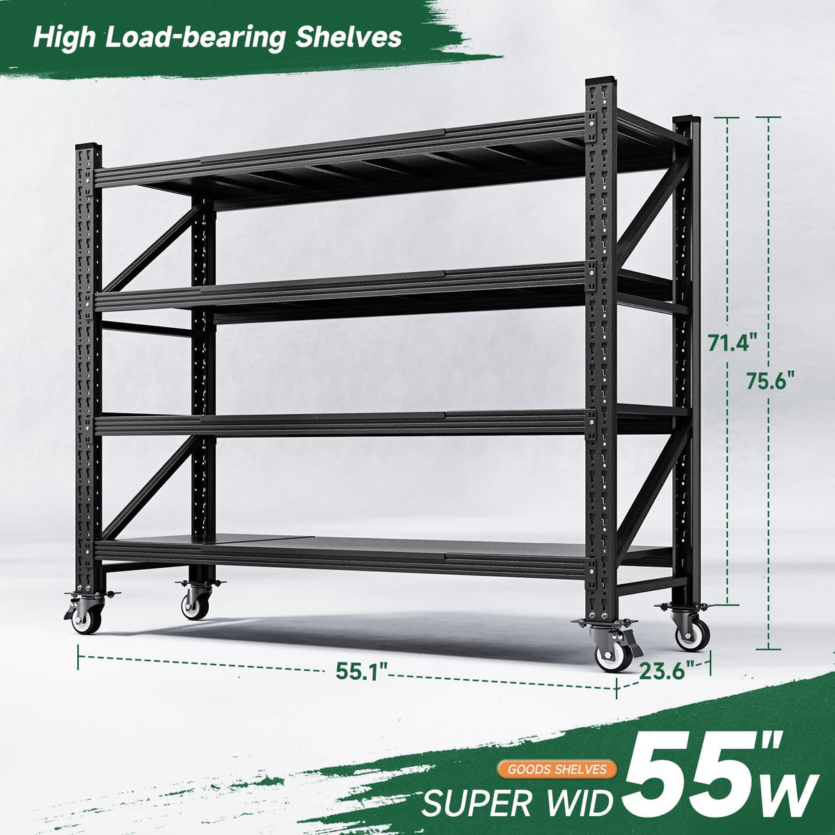 Heavy Duty 4 Tier Metal Storage Shelves with Wheels A266