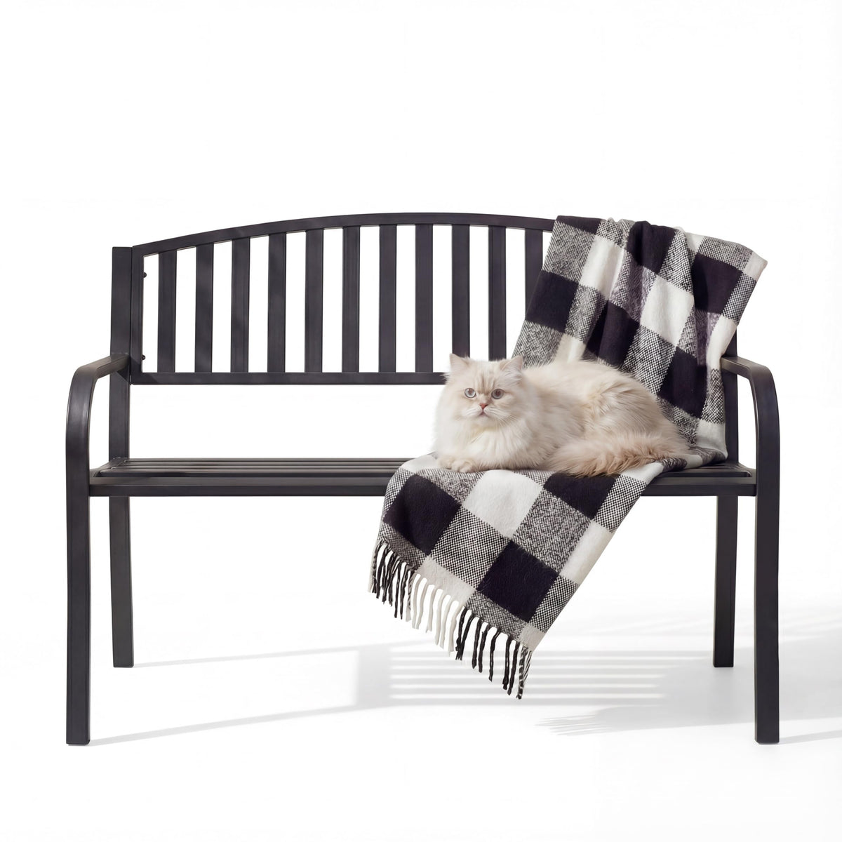 50" Iron Metal Outdoor Bench with Backrest and Armrests K3348