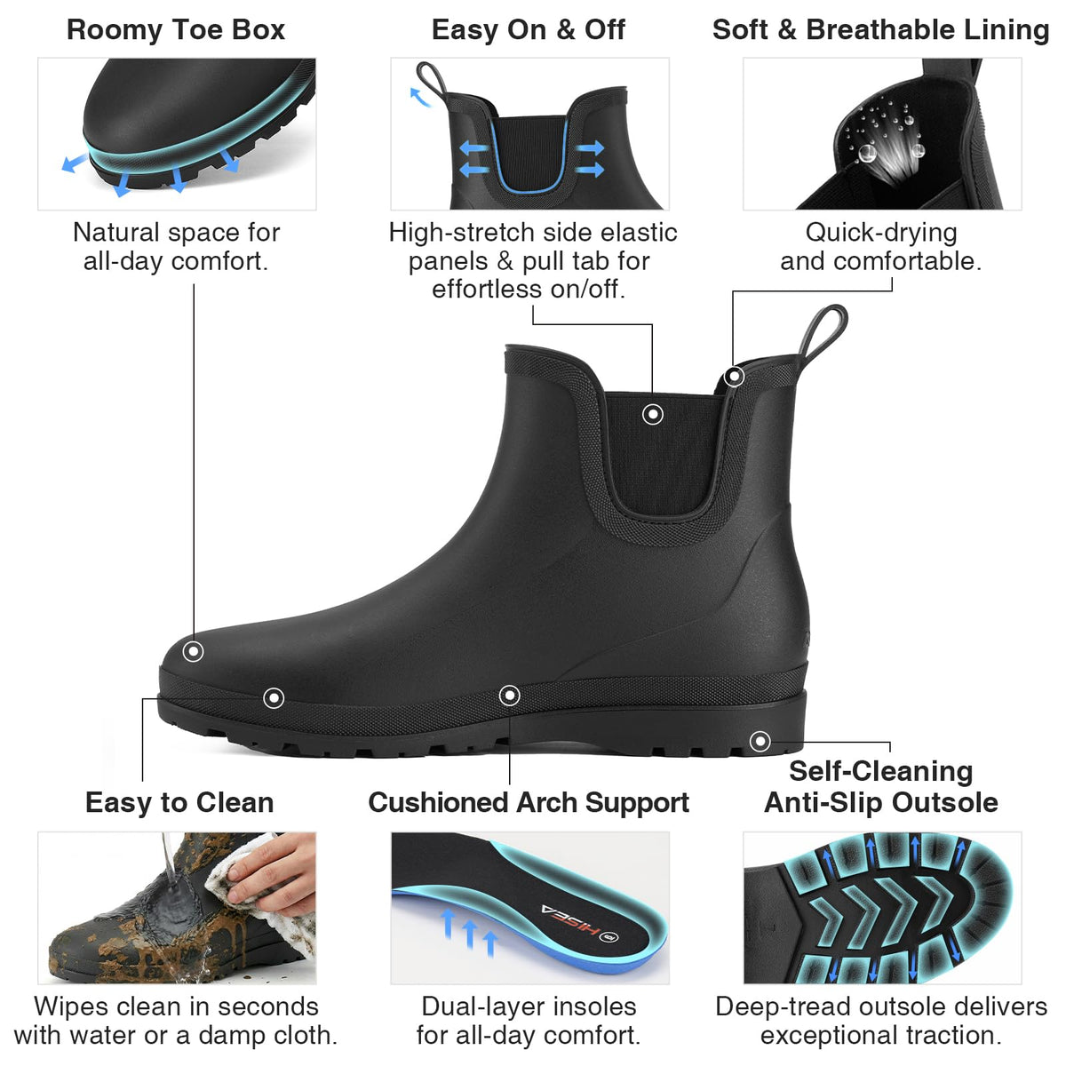 Men's Waterproof Lightweight Ankle Rain Boots D146579