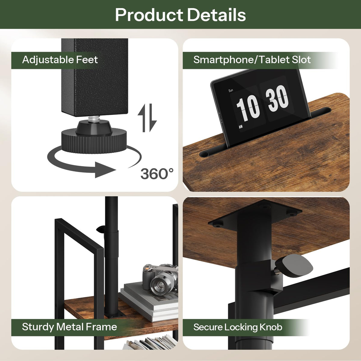 360° Swivel 3-Tier Side Table with Storage G96050