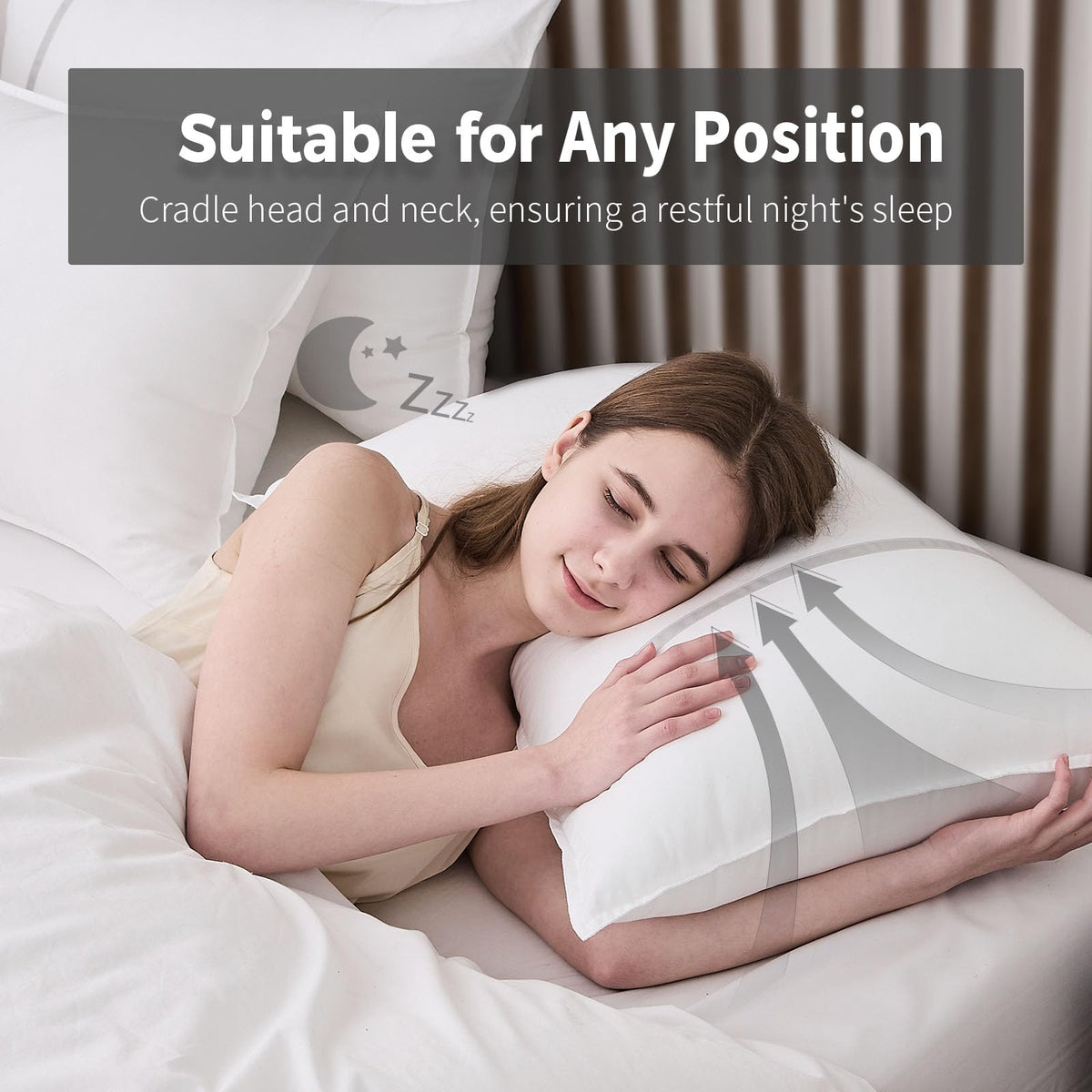 Queen Size Set of 2 Medium Firm Down Alternative Bed Pillows N1724