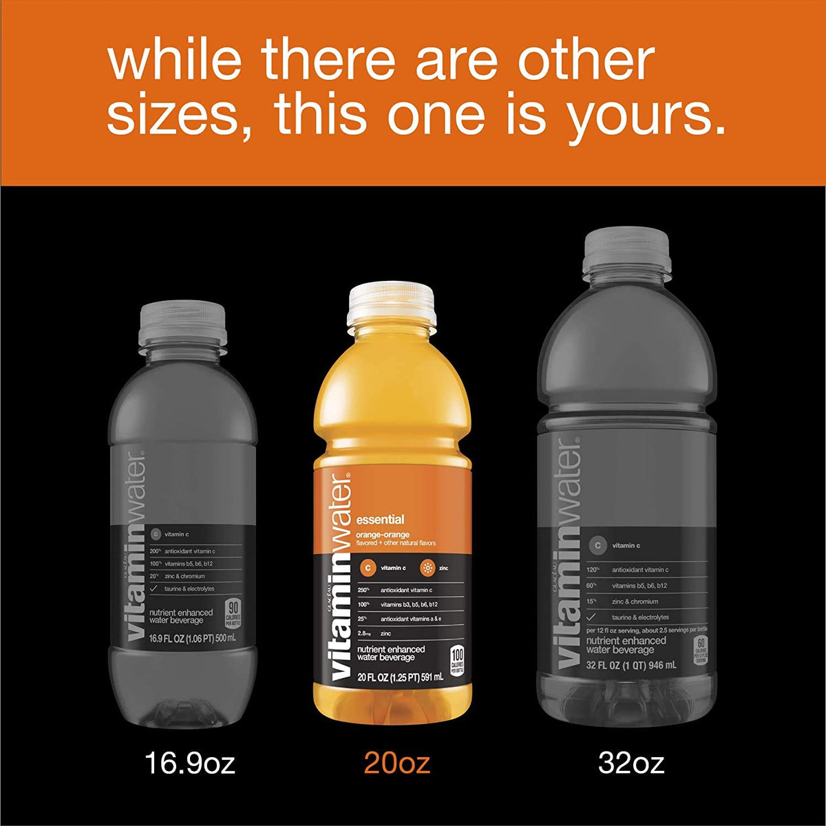 Orange Electrolyte Enhanced Bottled Water with Vitamins, 20-Ounce (Pack of 6) G772945