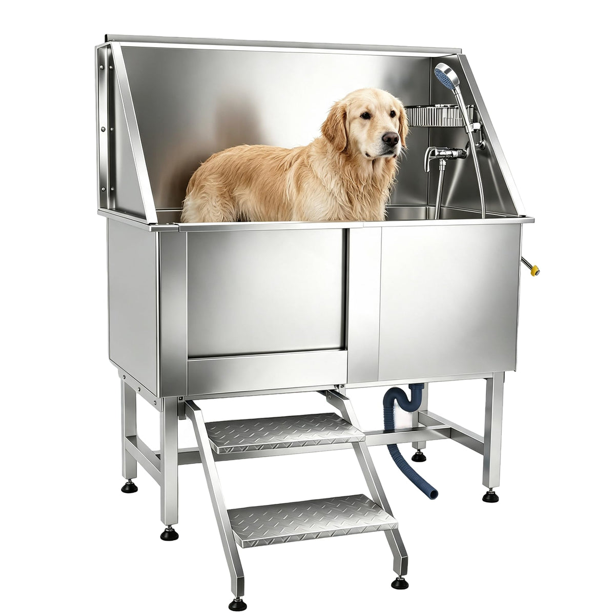 304 Stainless Steel Dog Washing Station with Stairs and 2 Drawers F998963