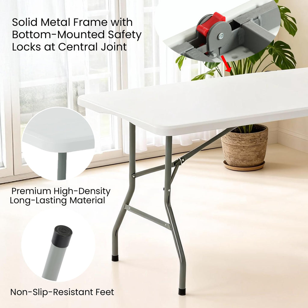 6 Foot Foldable Table with Handle & Steel Legs M878812
