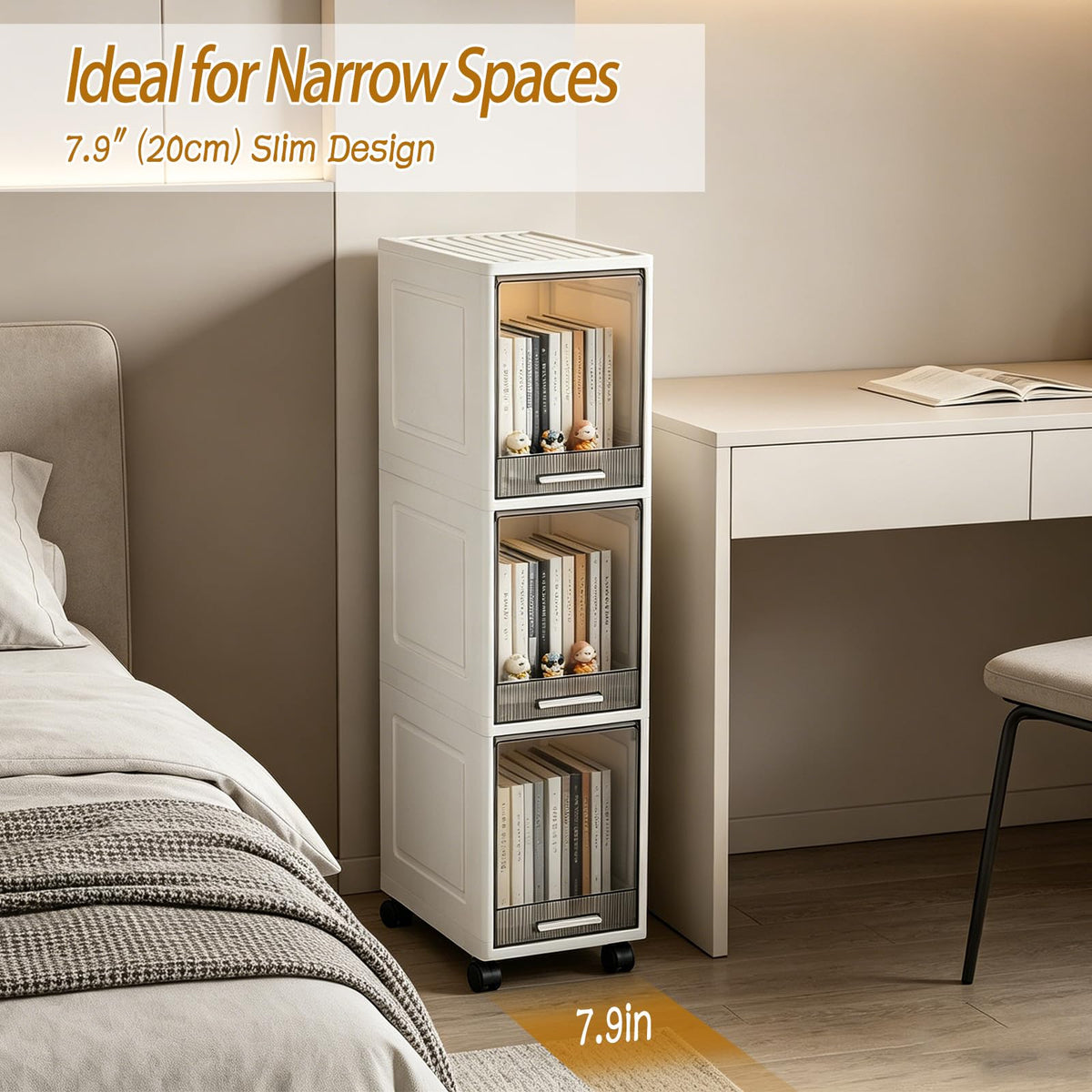 3 Drawer Narrow Plastic Storage Cart with Wheels Z526039