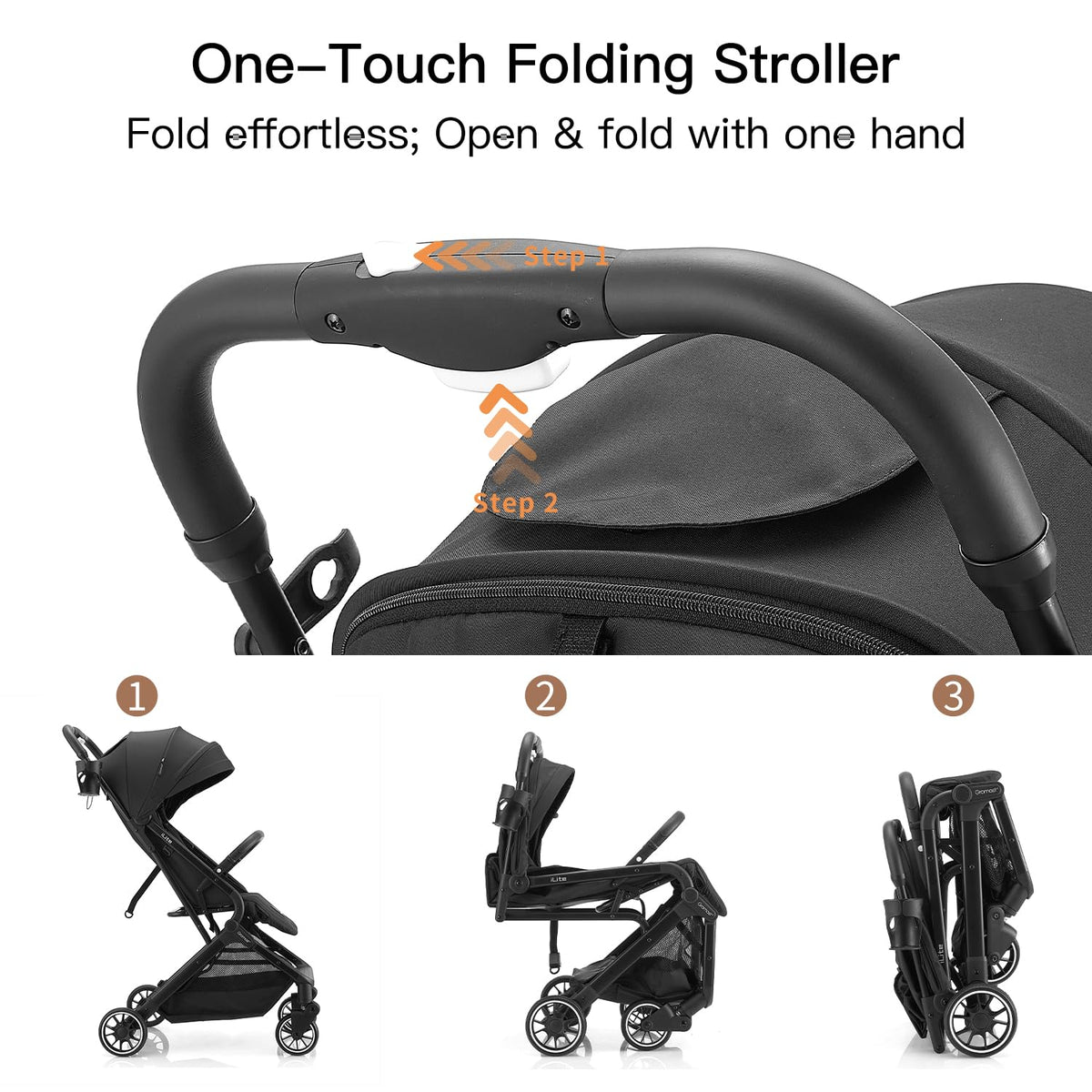 Black Lightweight Fold Baby Stroller with Canopy and Cup Holder S7693