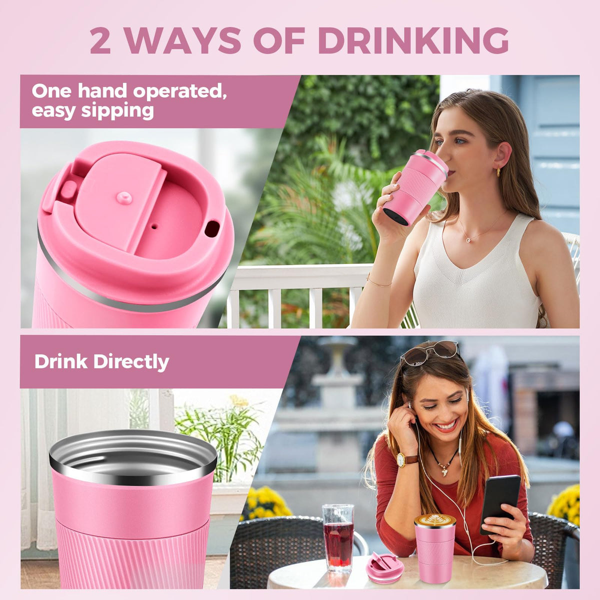 13 oz Stainless Steel Insulated Travel Coffee Mug 2 Pack Y546184