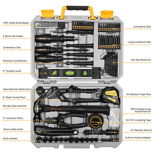 150 Piece General Household Hand Tool Kit with Plastic Toolbox Storage Case H819