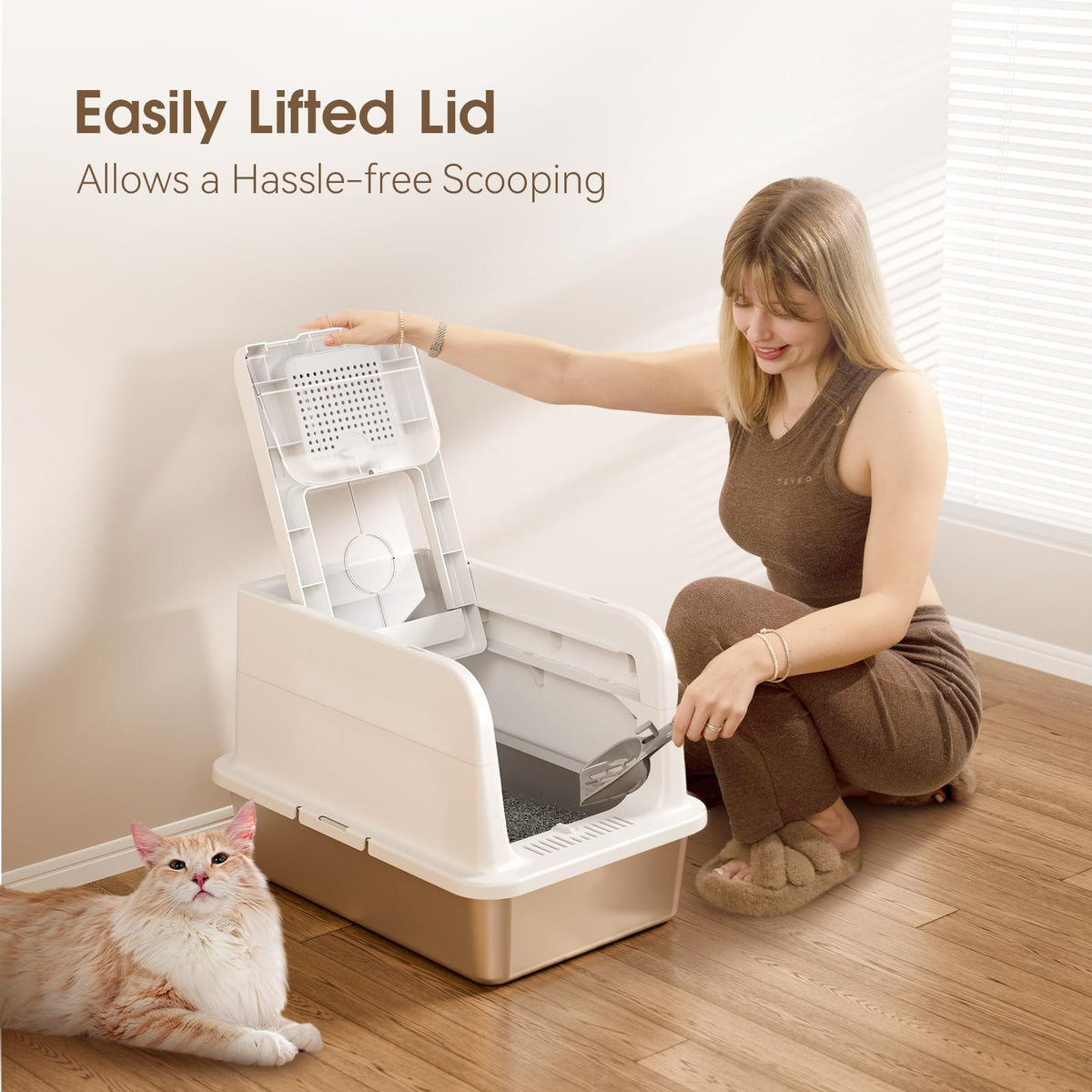 XL Stainless Steel Cat Litter Box with Lid E50444
