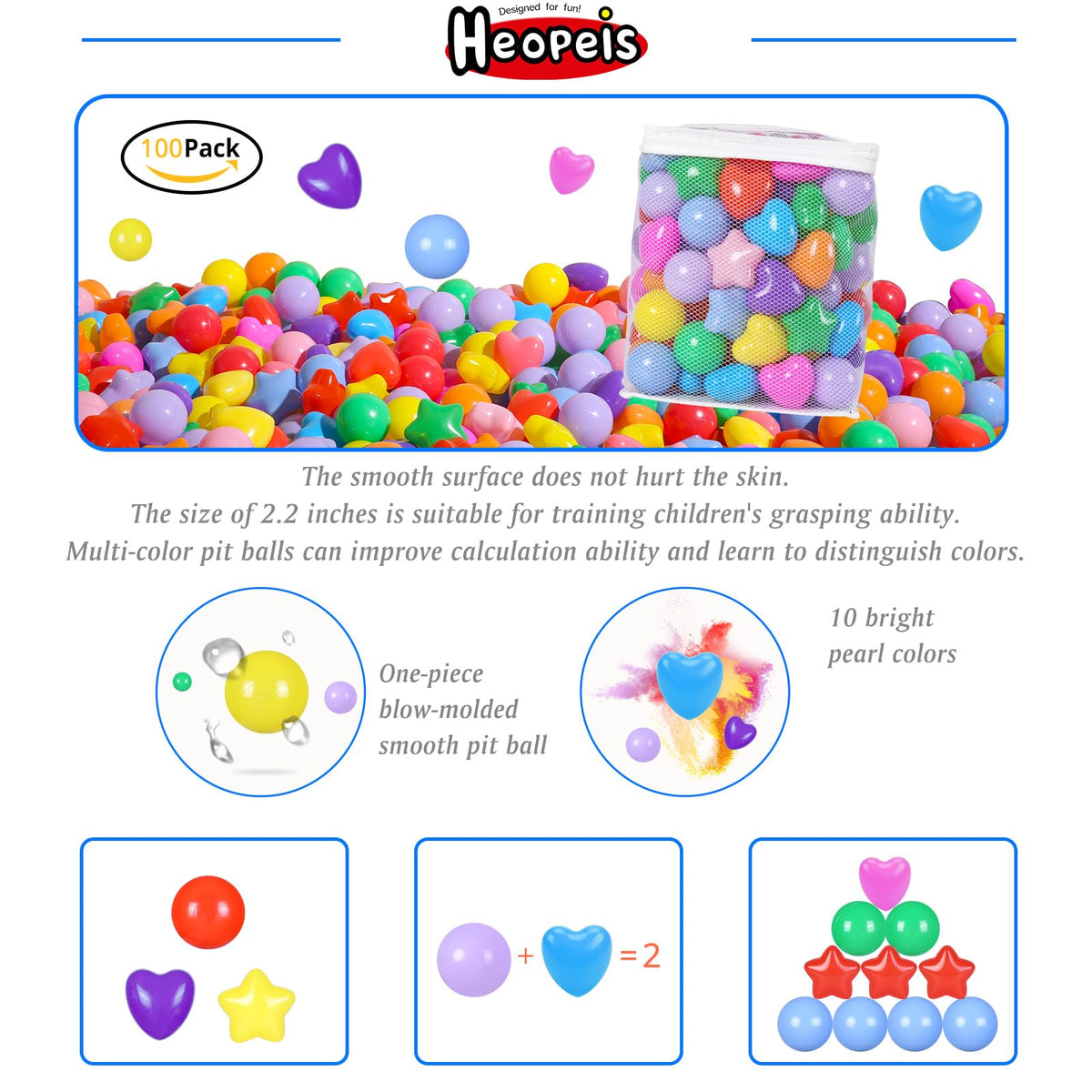 Pack of 100 200 500 BPA Free Non-Toxic Crush Proof Play Balls U493