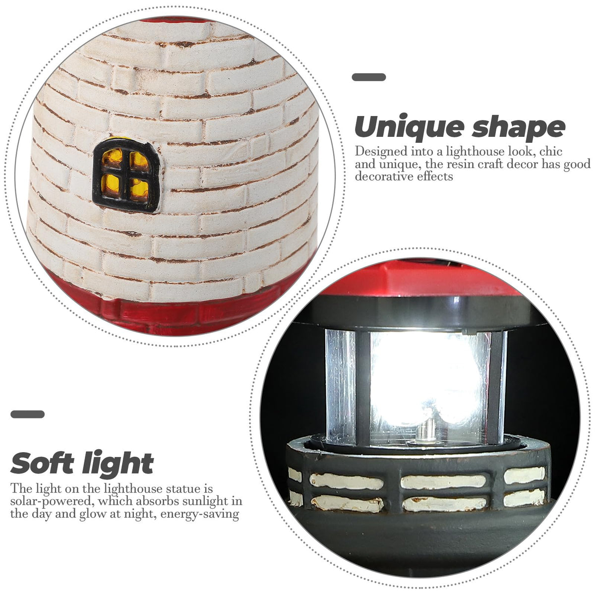 Solar Lighthouse Statue with LED Light 14.76 Inch Red I258852