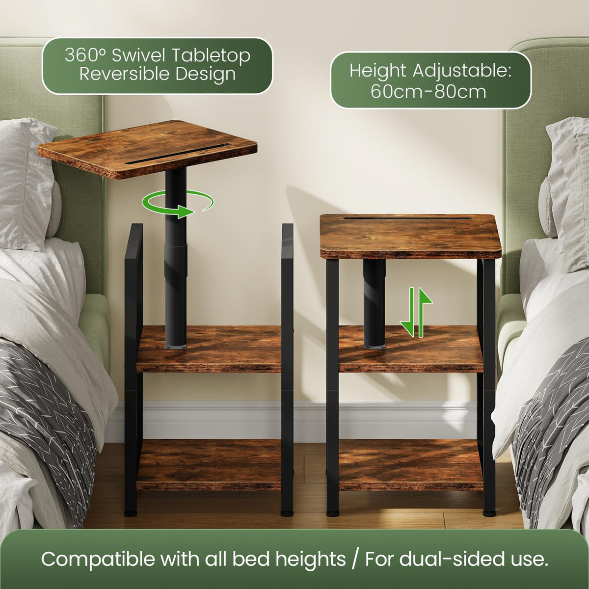 360° Swivel 3-Tier Side Table with Storage G96050