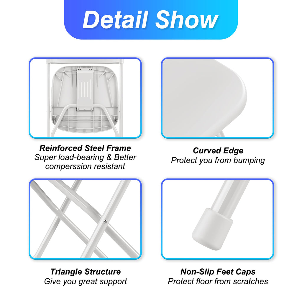 6 Pack White Plastic Folding Chair with Steel Frame F417