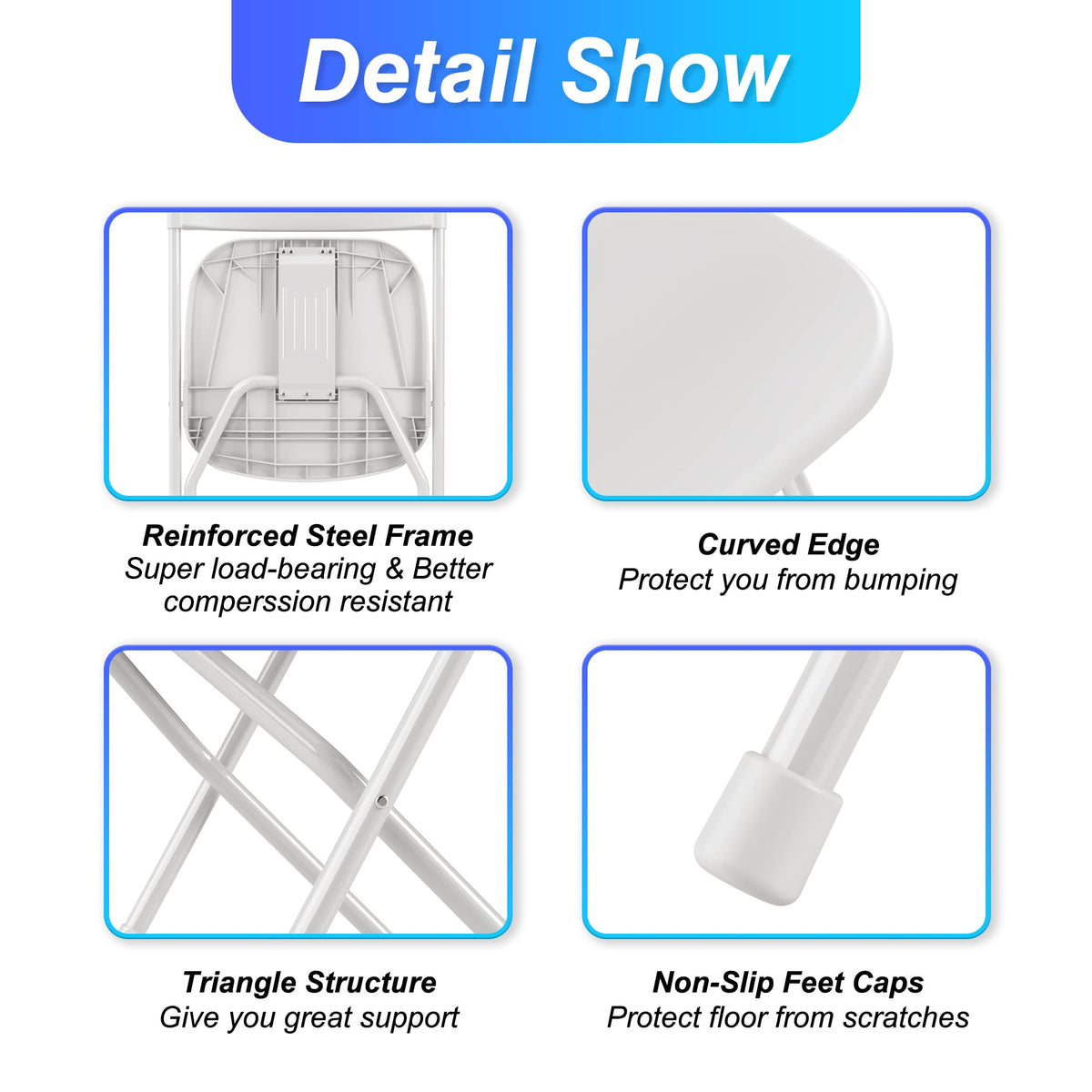 6 Pack White Plastic Folding Chair with Steel Frame F417