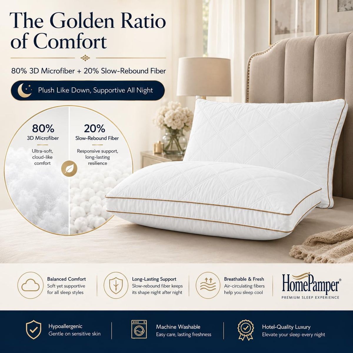 King Size Set of 2 White Cotton Bed Pillows A75397