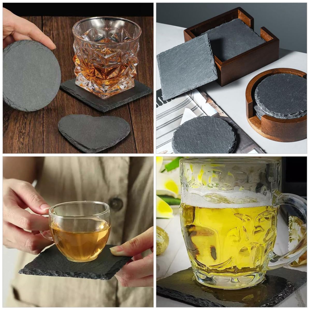 Black Natural Stone Coasters 12pcs H105672