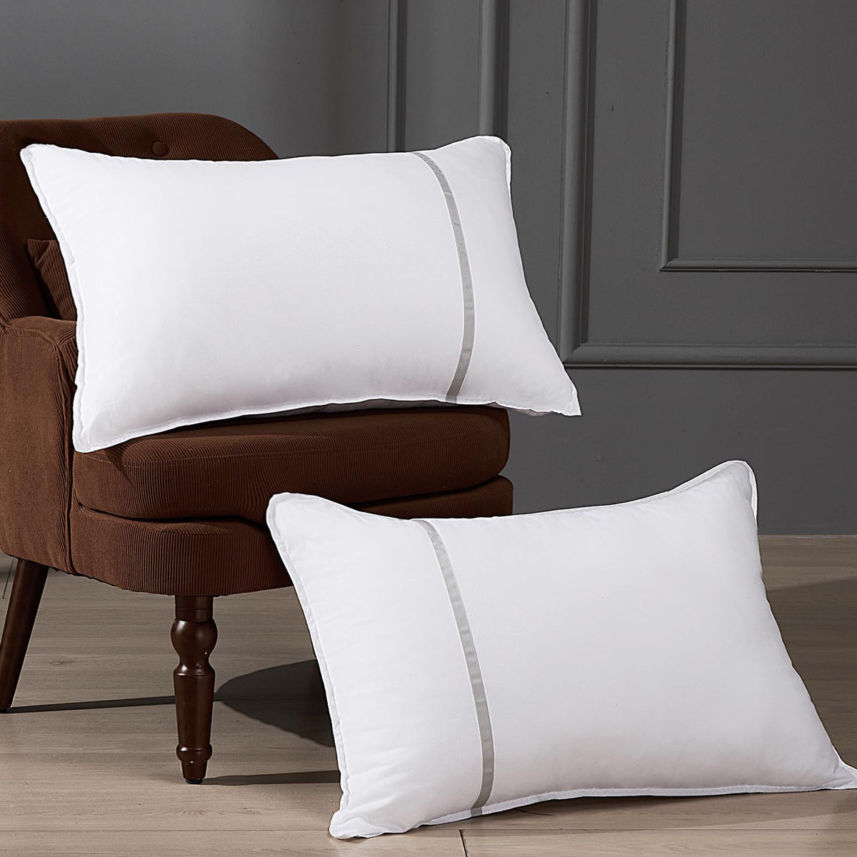 Queen Size Set of 2 Medium Firm Down Alternative Bed Pillows N1724