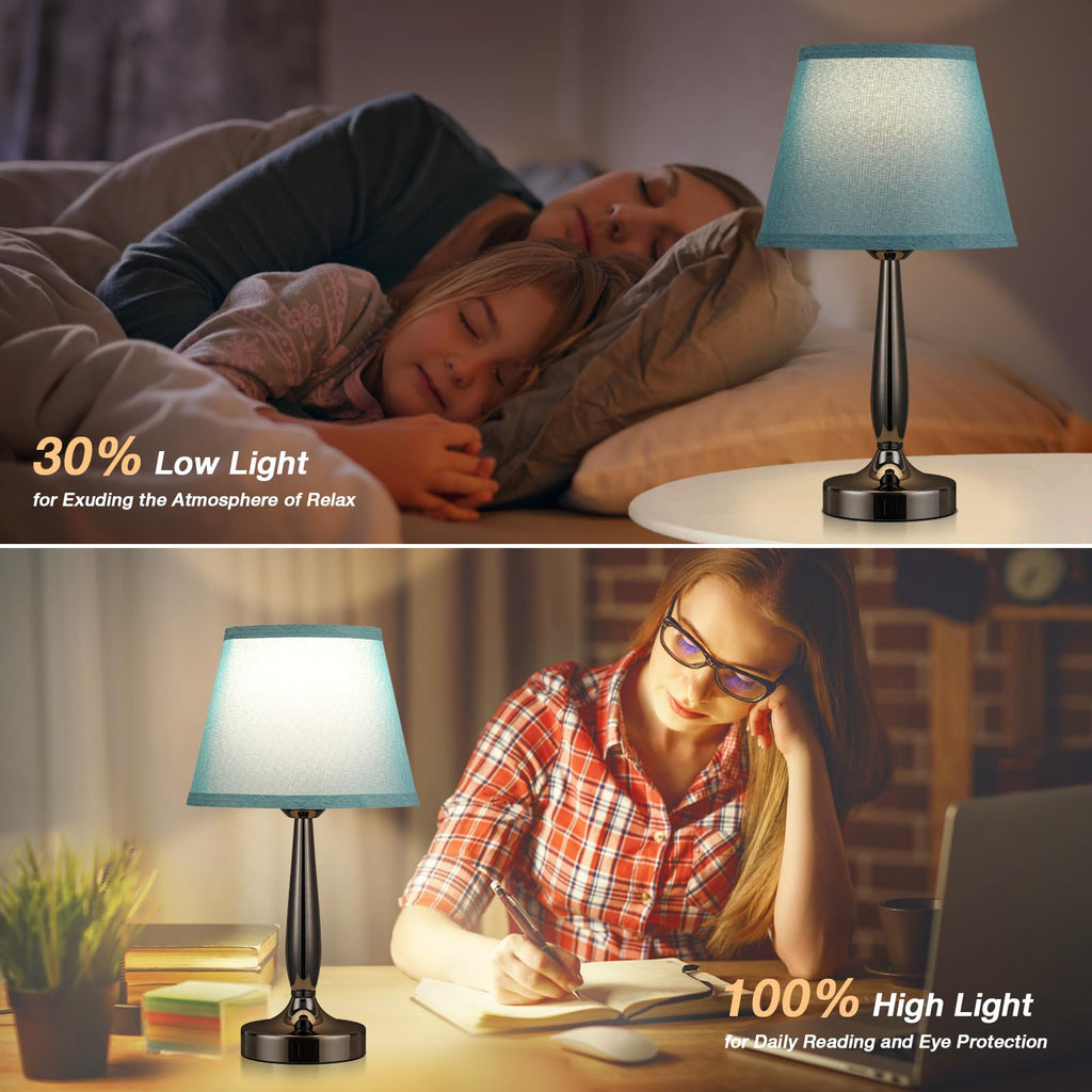 Touch Bedside Lamp with USB C Port, 3 Way Dimmable Turquoise Blue U8994
