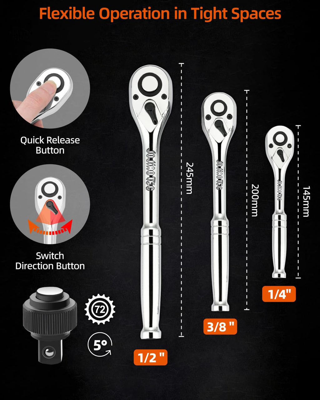 201pc Mechanics Tools Set, 1/2'', 1/4'', 3/8'' Drive Socket Set J175180