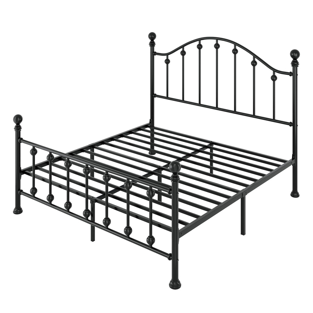 Queen Metal Bed Frame with Victorian Headboard and Footboard Black C619