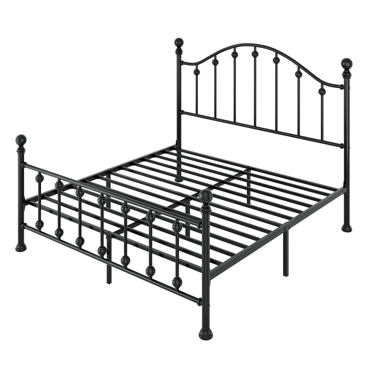 Queen Metal Bed Frame with Victorian Headboard and Footboard Black C619
