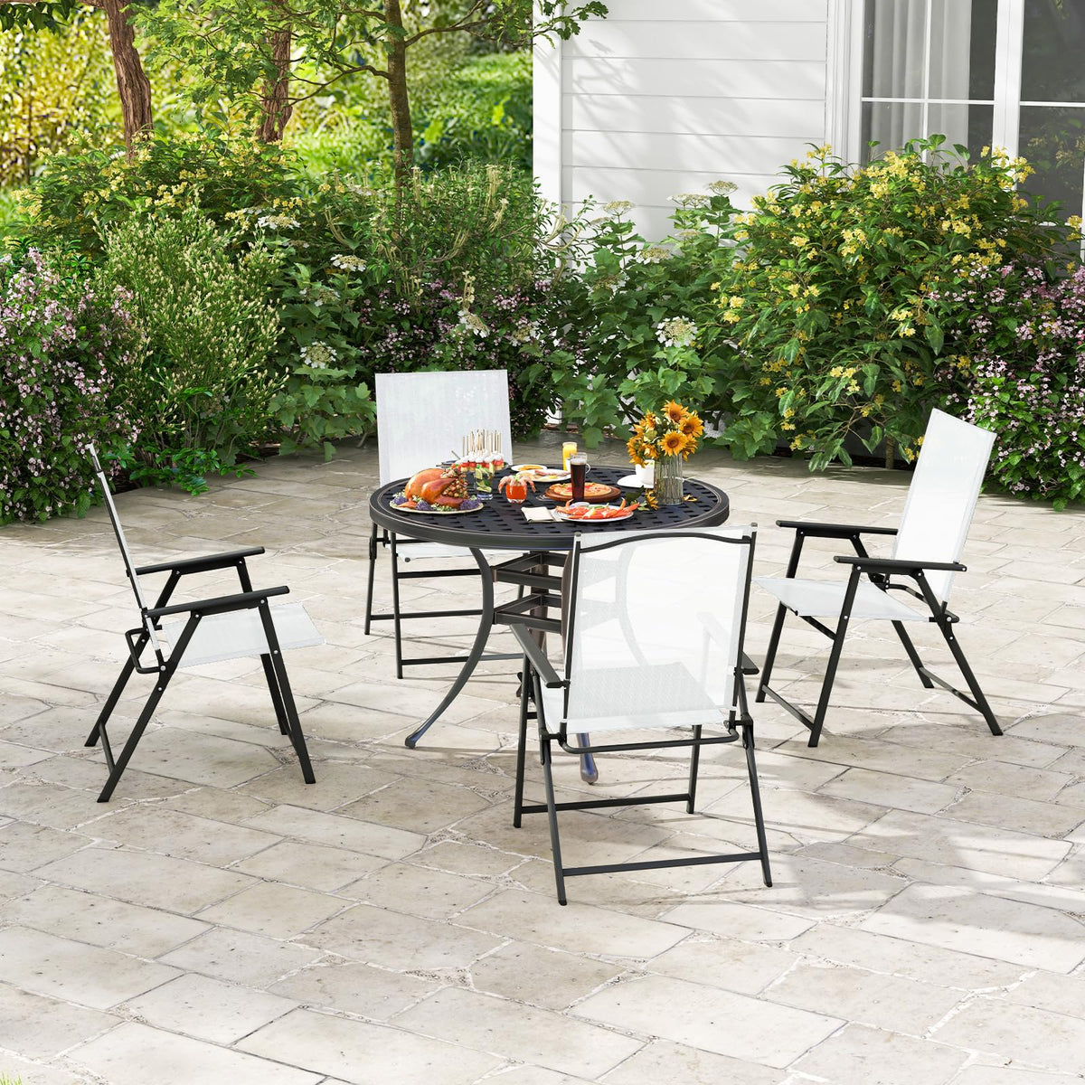 White Set of 2 Folding Patio Chairs with Metal Frame I182