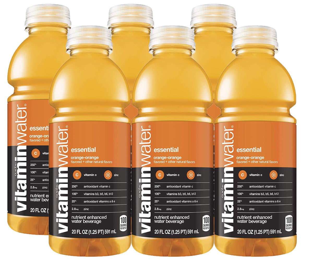 Orange Electrolyte Enhanced Bottled Water with Vitamins, 20-Ounce (Pack of 6) G772945