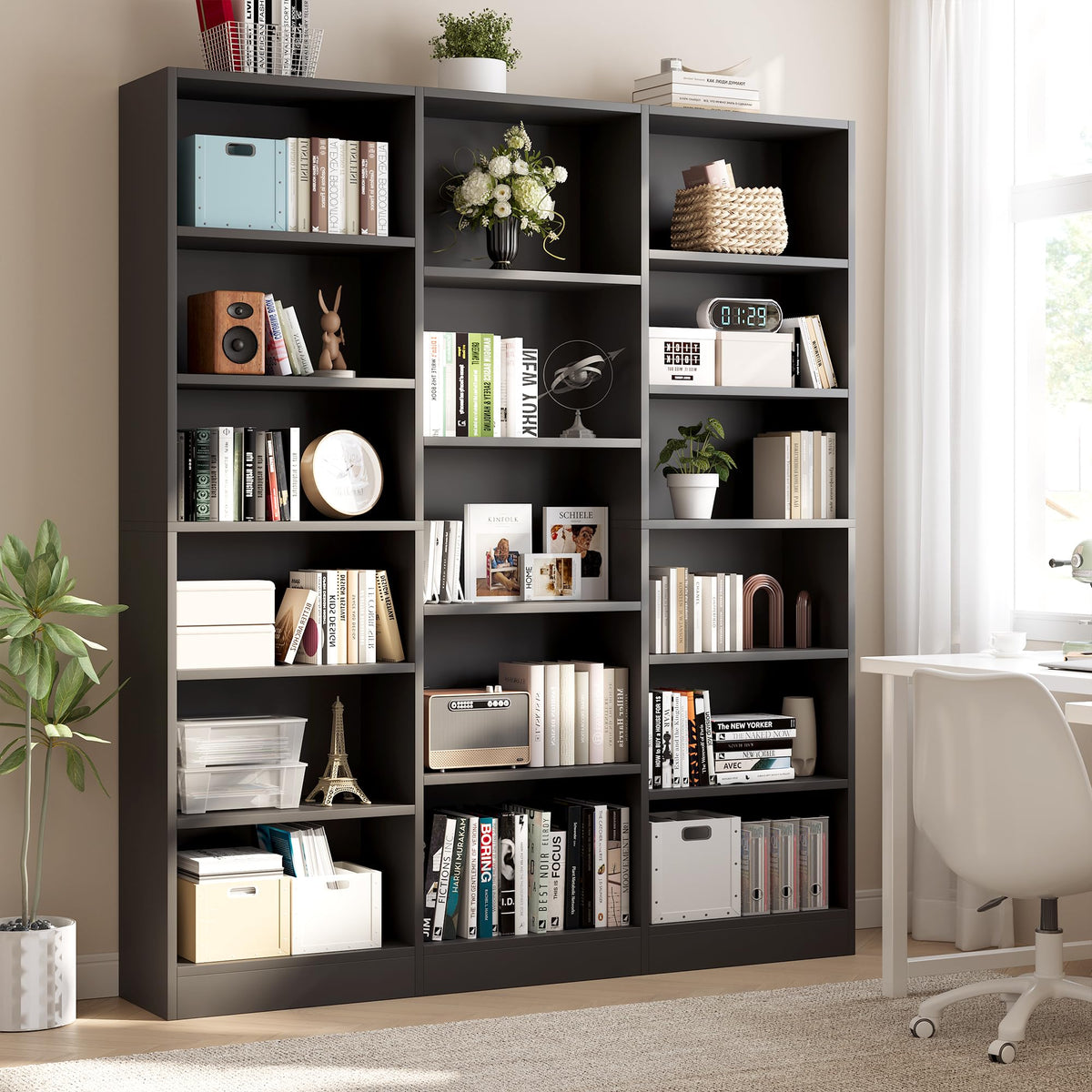 Black 6 Tier 17 Shelf Bookshelf H6812