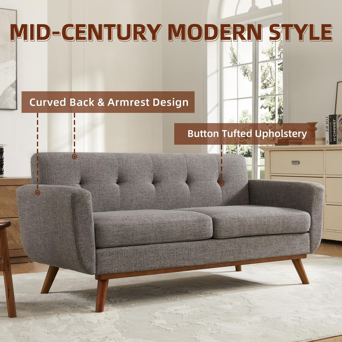 65.2" W Grey Button Tufted Loveseat Sofa I14429