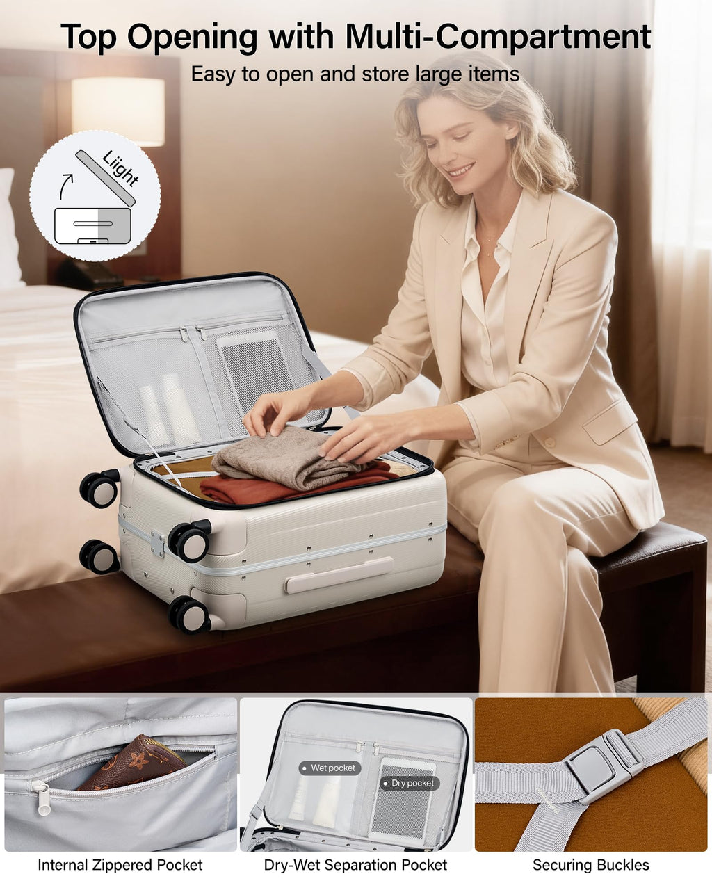 20 Inch Carry On Luggage with Wheels PC Hard Shell Suitcase V38667