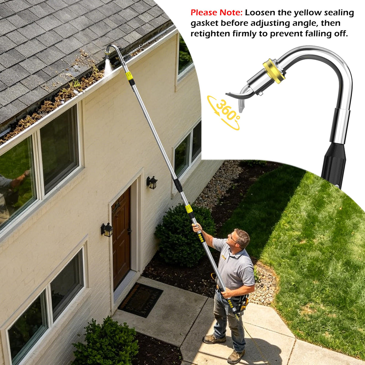 24FT Telescopic Gutter Cleaning Tool with 360° Rotatable Metal Head S494175