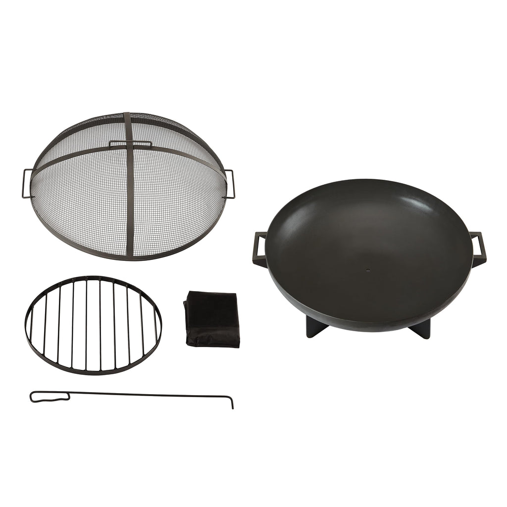 36” Round Wood Burning Steel Fire Pit with Spark Screen, Poker, Log Grate and Storage Cover Y869130