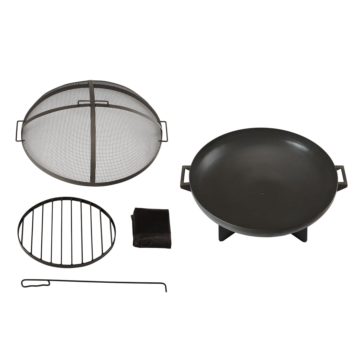 36” Round Wood Burning Steel Fire Pit with Spark Screen, Poker, Log Grate and Storage Cover Y869130