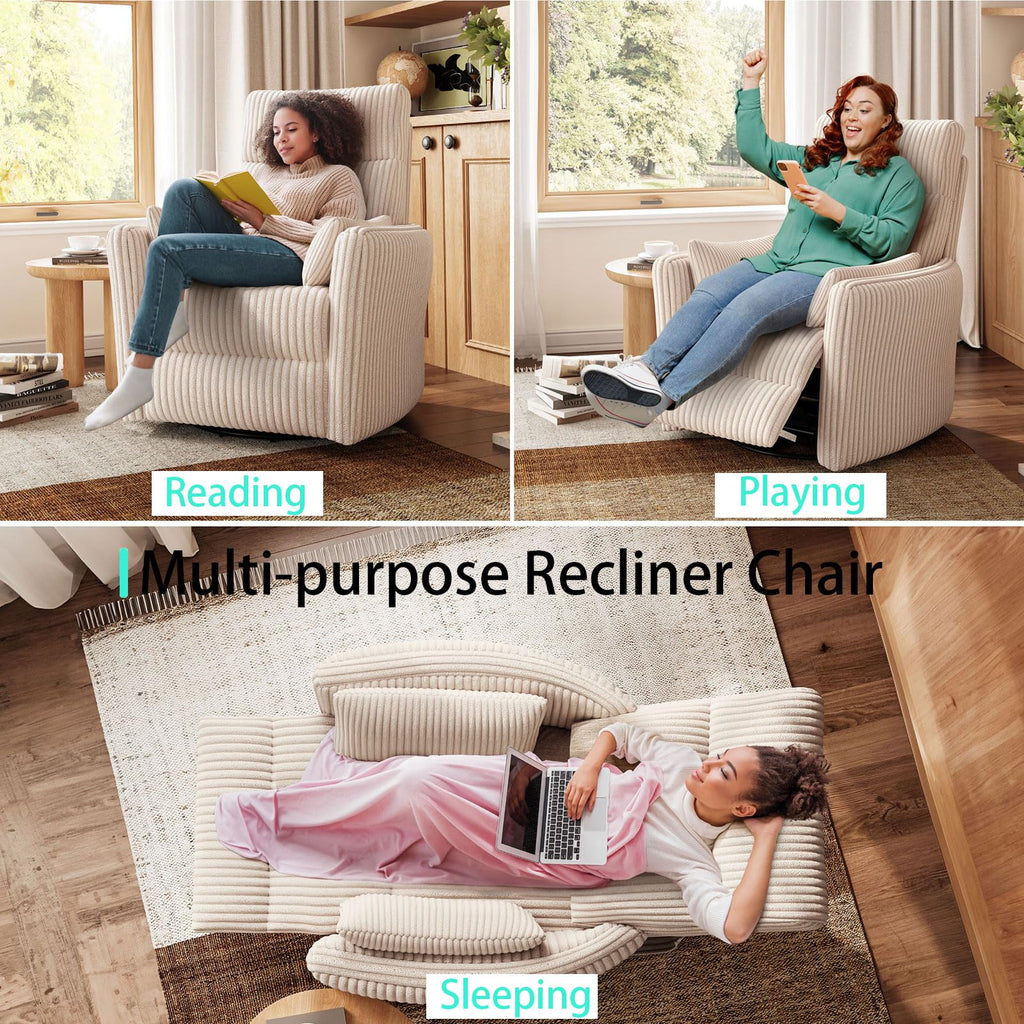360 Swivel Recliner Chair with 2 Pillows Beige Corduroy C38308