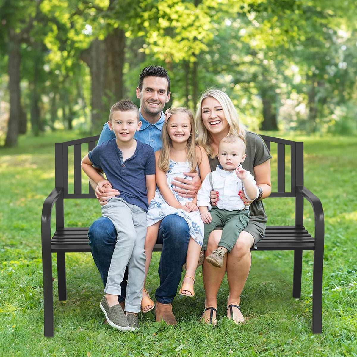 50" Iron Metal Outdoor Bench with Backrest and Armrests K3348