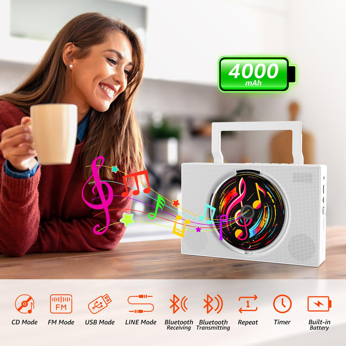 Portable CD Player Boombox with Bluetooth FM Radio S359