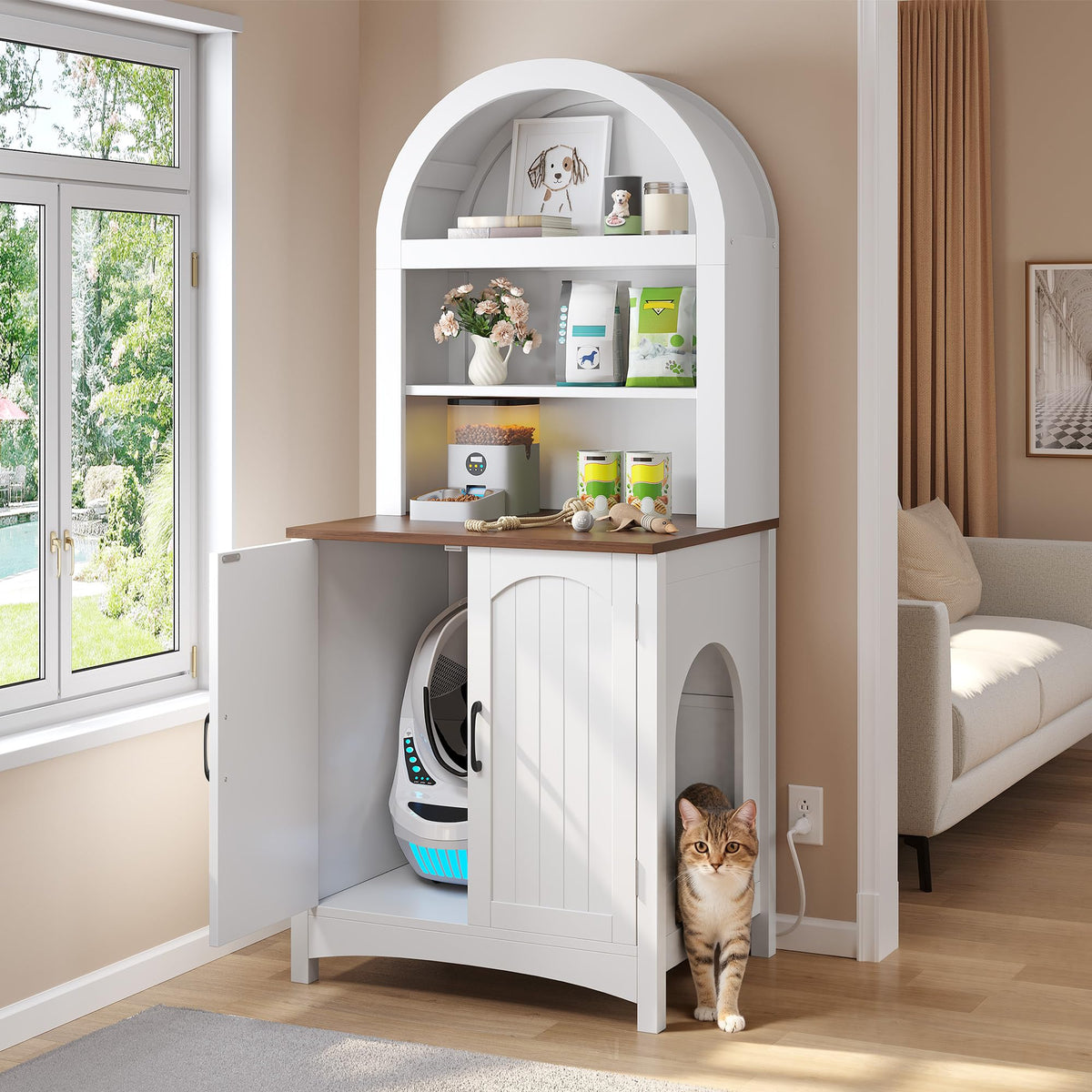 70.8in Hidden Cat Litter Box Furniture with Shelves Q9062