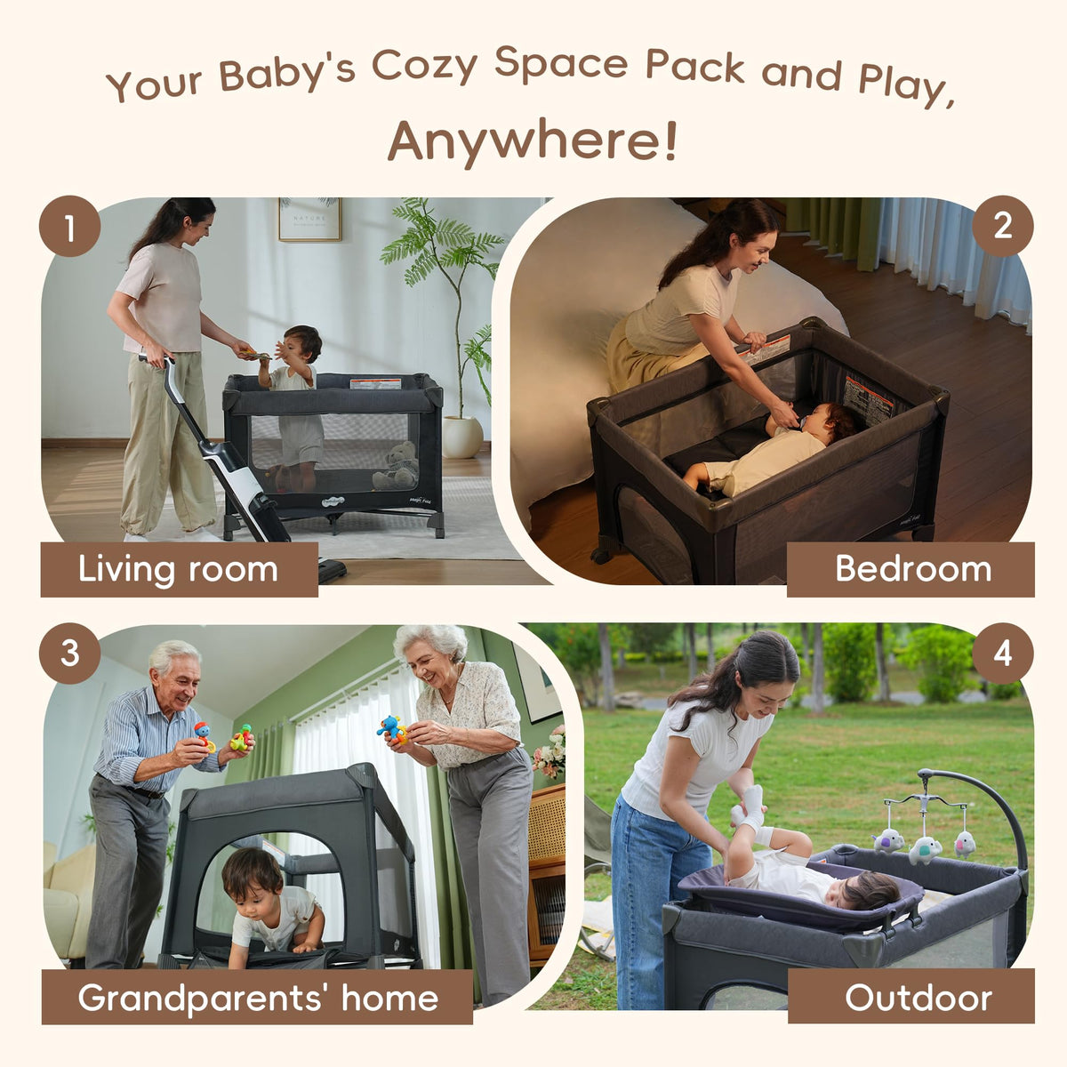 Grey Foldable Playard with Bassinet and Changing Table L544