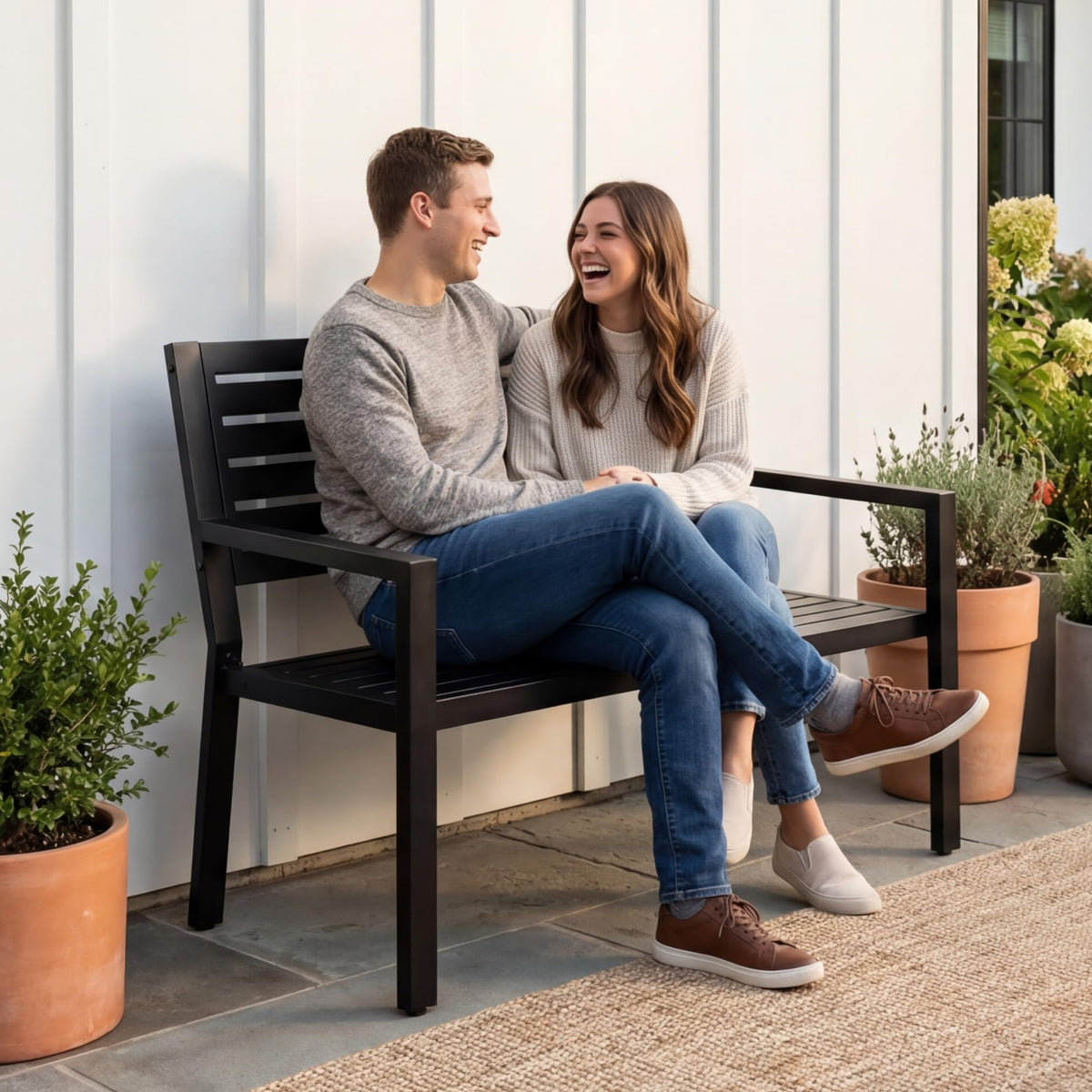 Heavy Duty Steel Outdoor Bench with Armrests M534