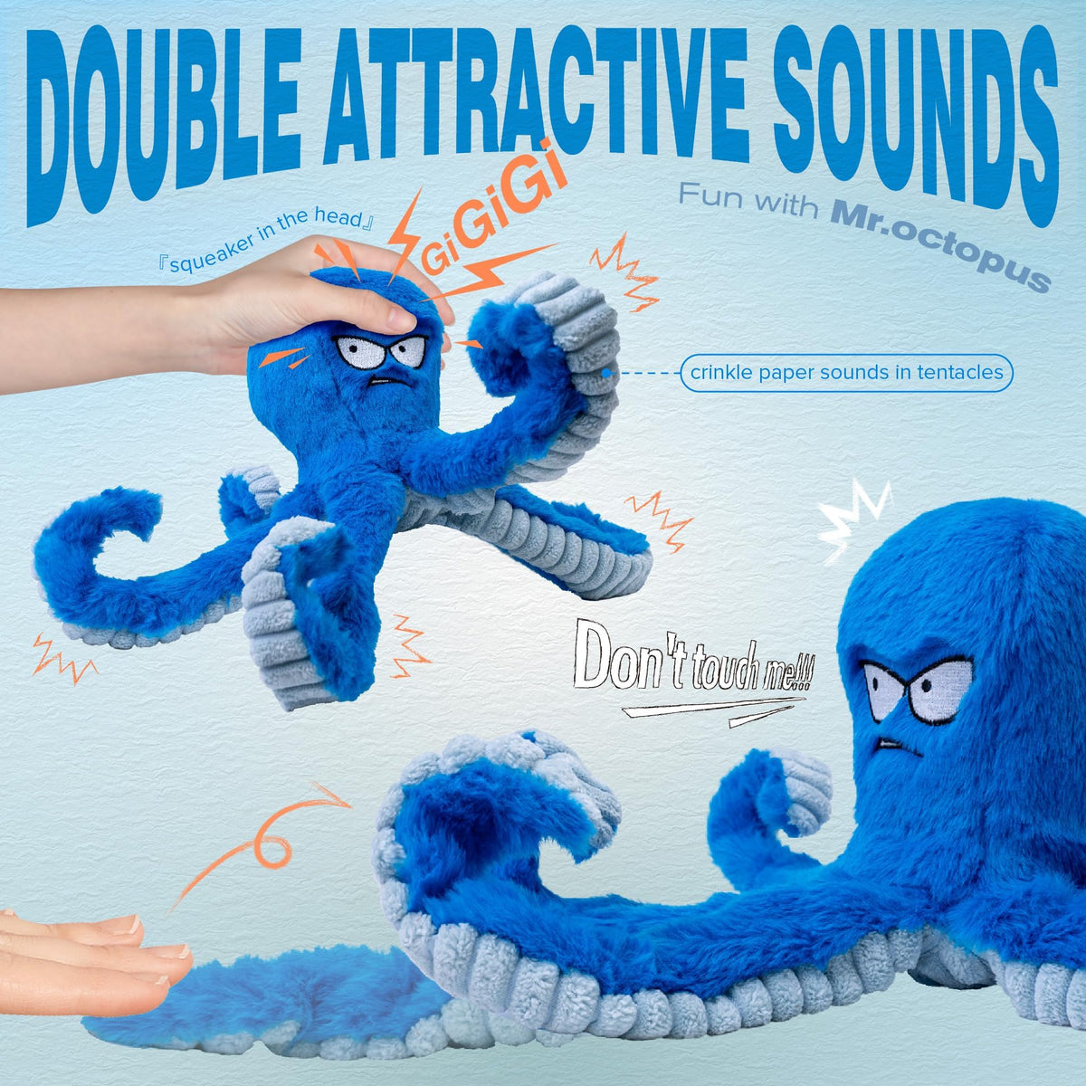 Stuffed Squeaky Crinkle Blue Octopus Dog Toy N9704