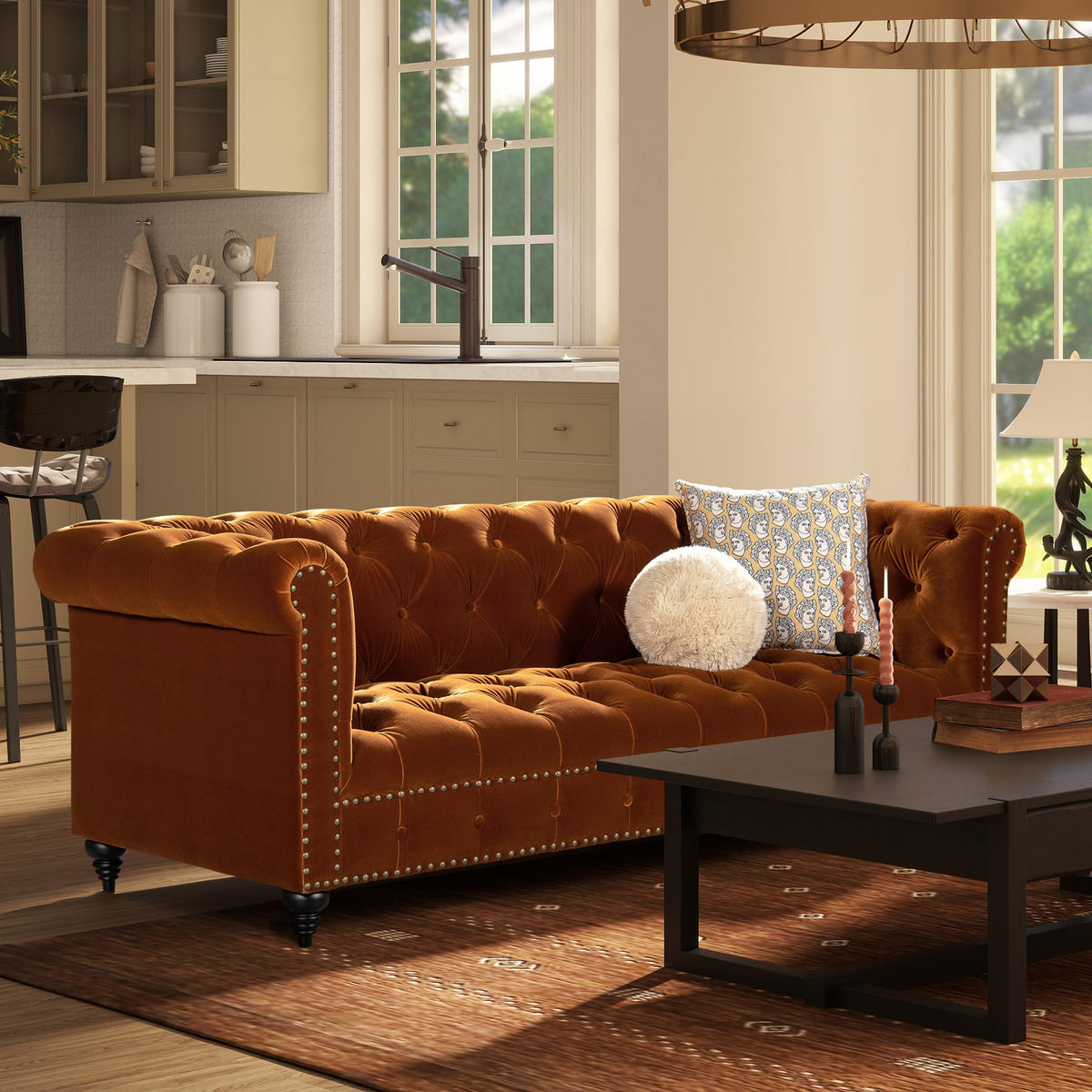88" Burnt Orange Performance Velvet Sofa H3053