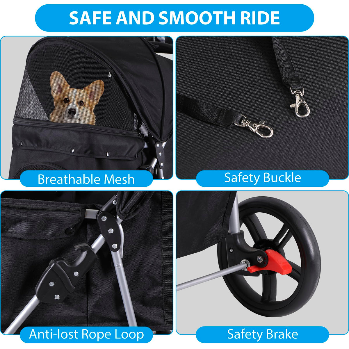 Foldable Pet Stroller with Weather Cover, Storage Basket and Cup Holder B83734