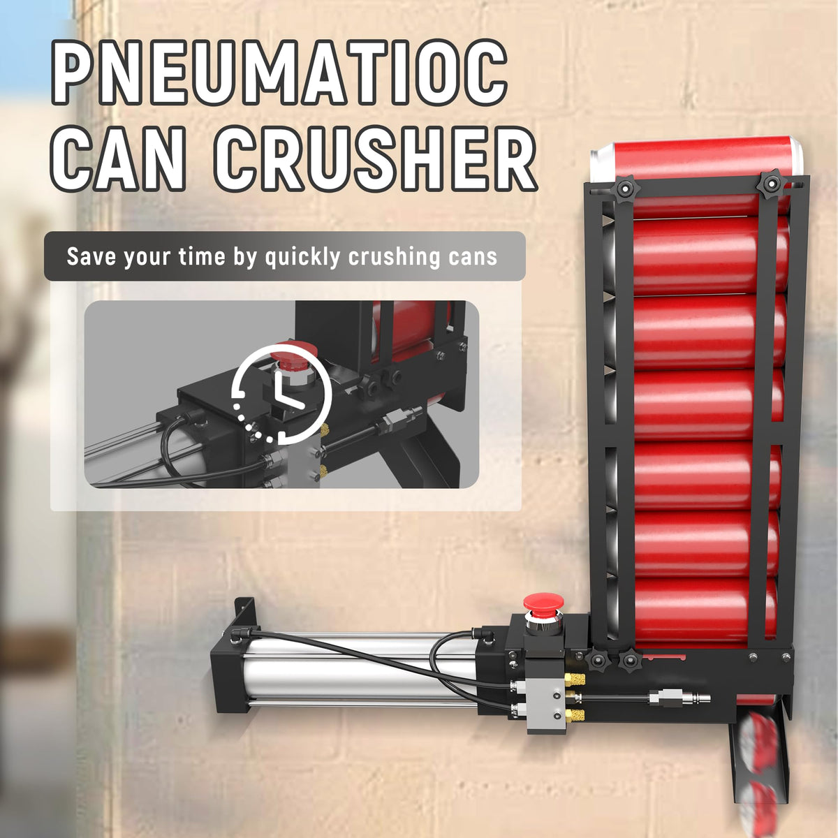 Pneumatic Can Crusher with Hopper, Wall Mounted 12oz-16oz X6146