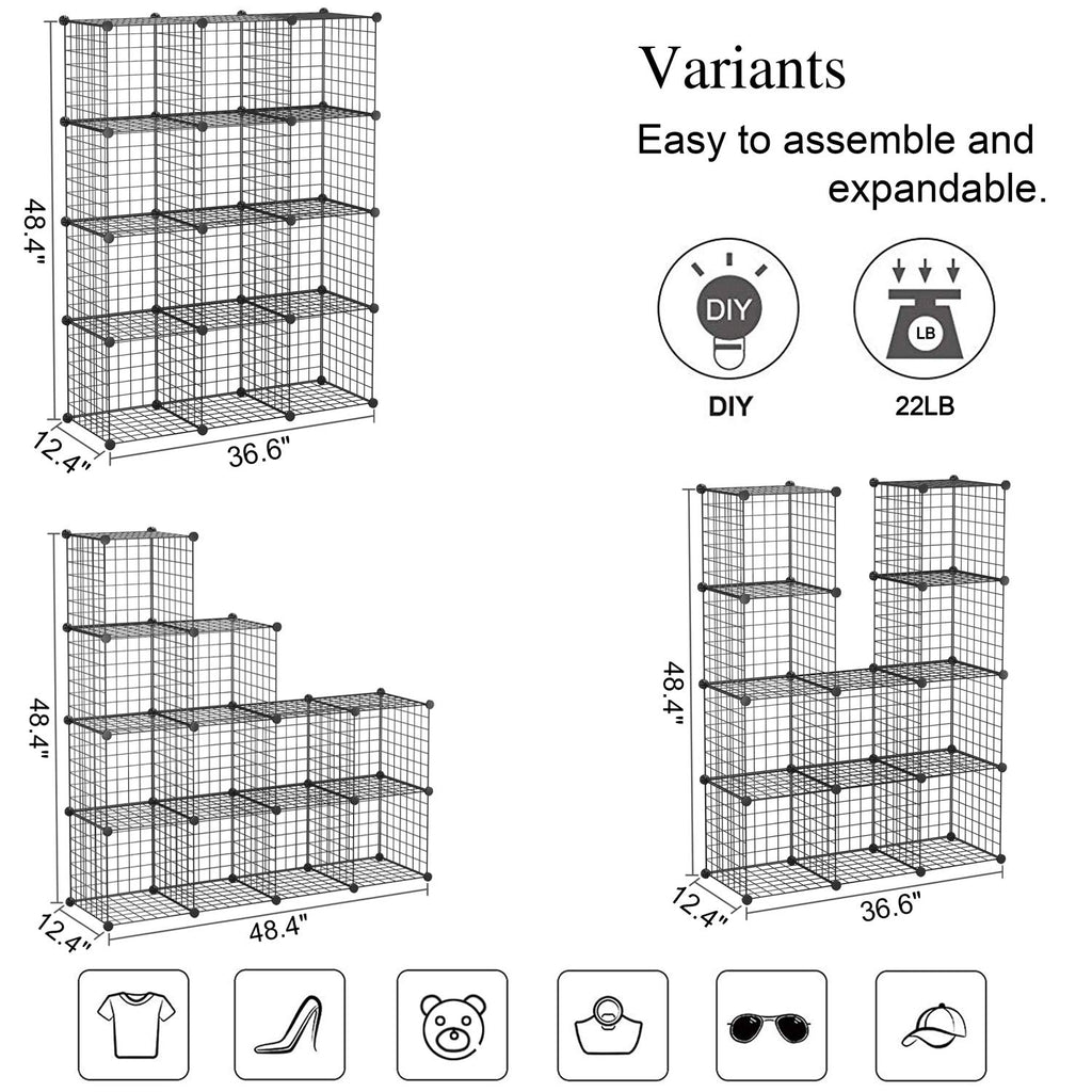 Black 12 Cube Wire Storage Organizer I568923