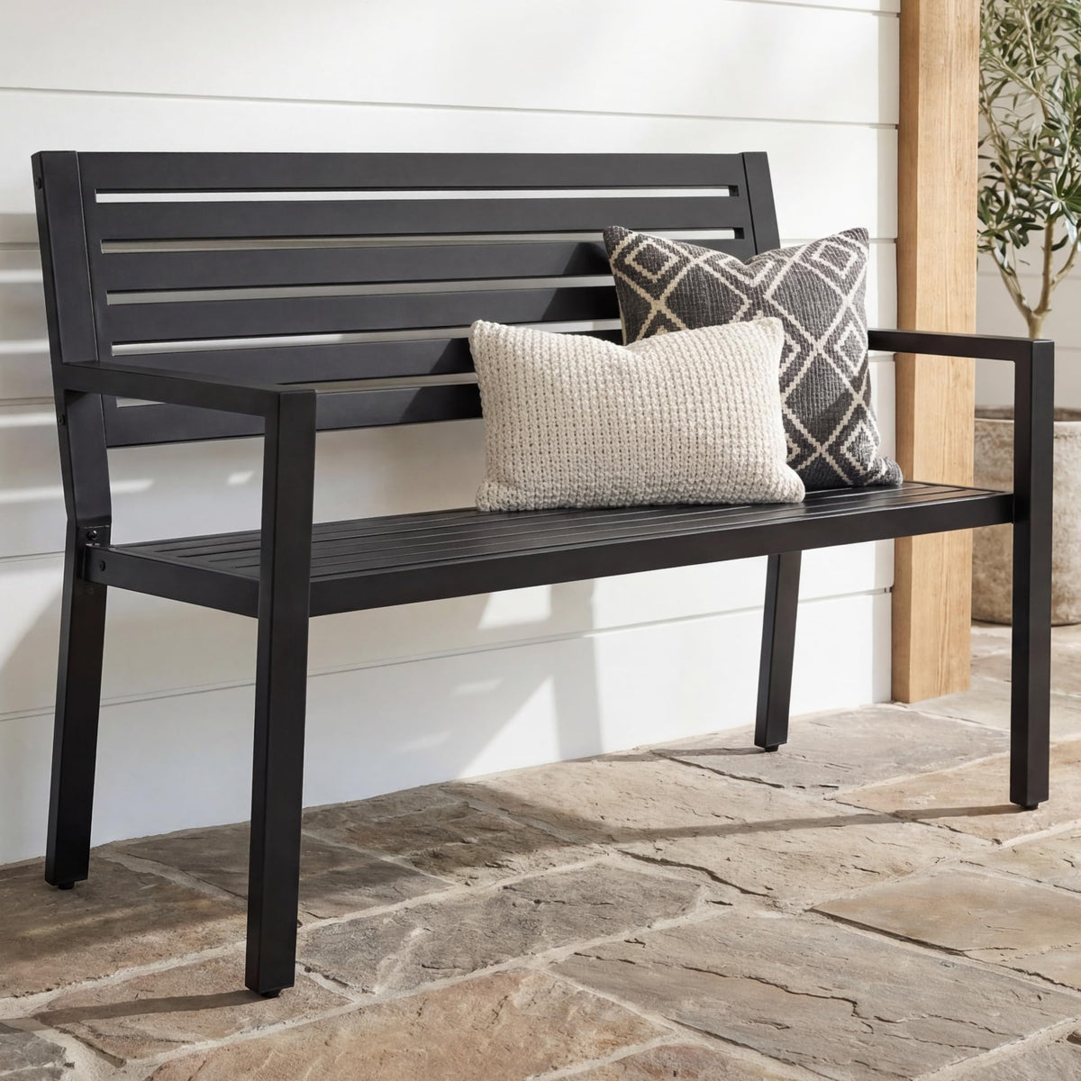 Heavy Duty Steel Outdoor Bench with Armrests M534