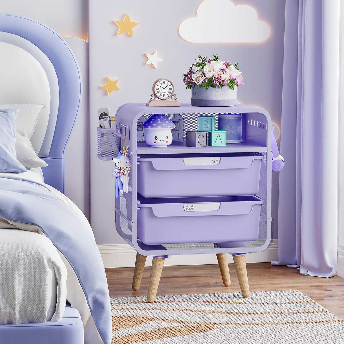 Kids Nightstand, Girls Bedside Table, Night Side Table, Purple K20764