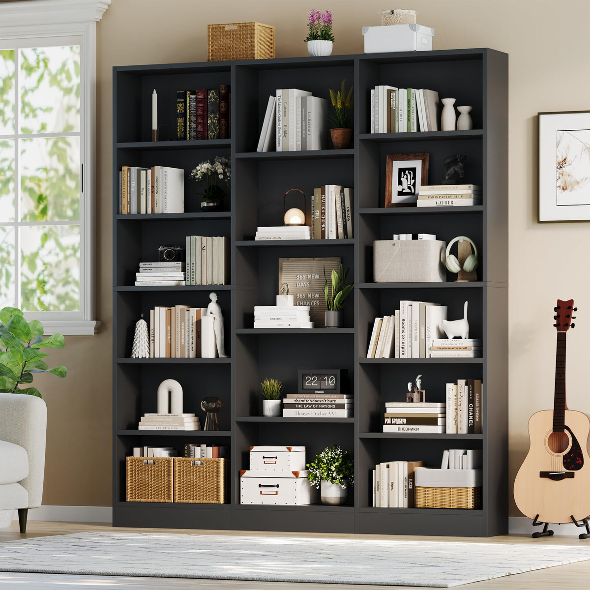 Black 6 Tier 17 Shelf Bookshelf H6812